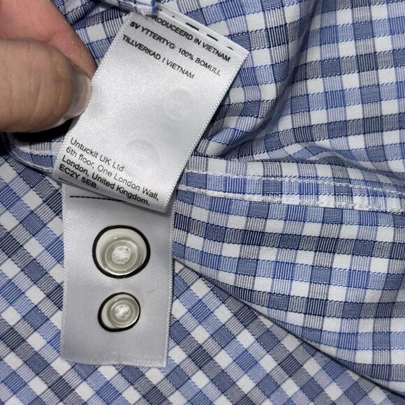 UNTUCKit Shirt Mens 2XL Blue Check Relaxed Fit Wrinkle Free Long Sleeve Offcie - Picture 8 of 9
